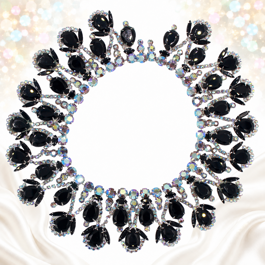 Vintage Juliana for Vendome Black AB Rhinestone Collar Necklace IIJJ#9647