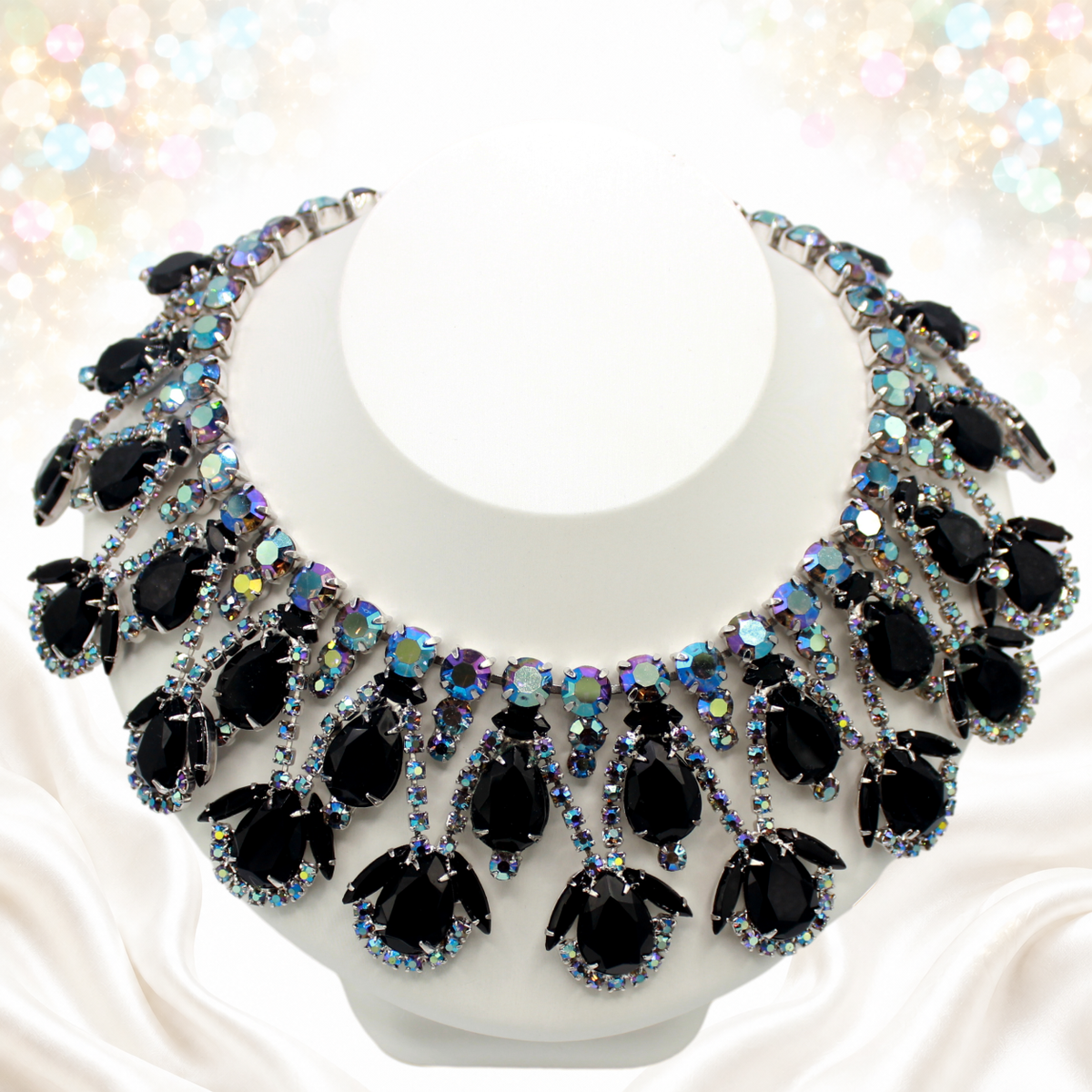 Vintage Juliana for Vendome Black AB Rhinestone Collar Necklace IIJJ#9647