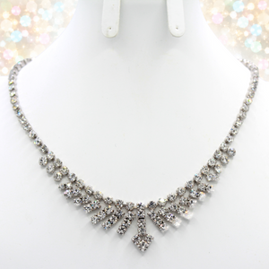 Vintage Clear Rhinestone Arrow Fringe Bridal Prom Necklace