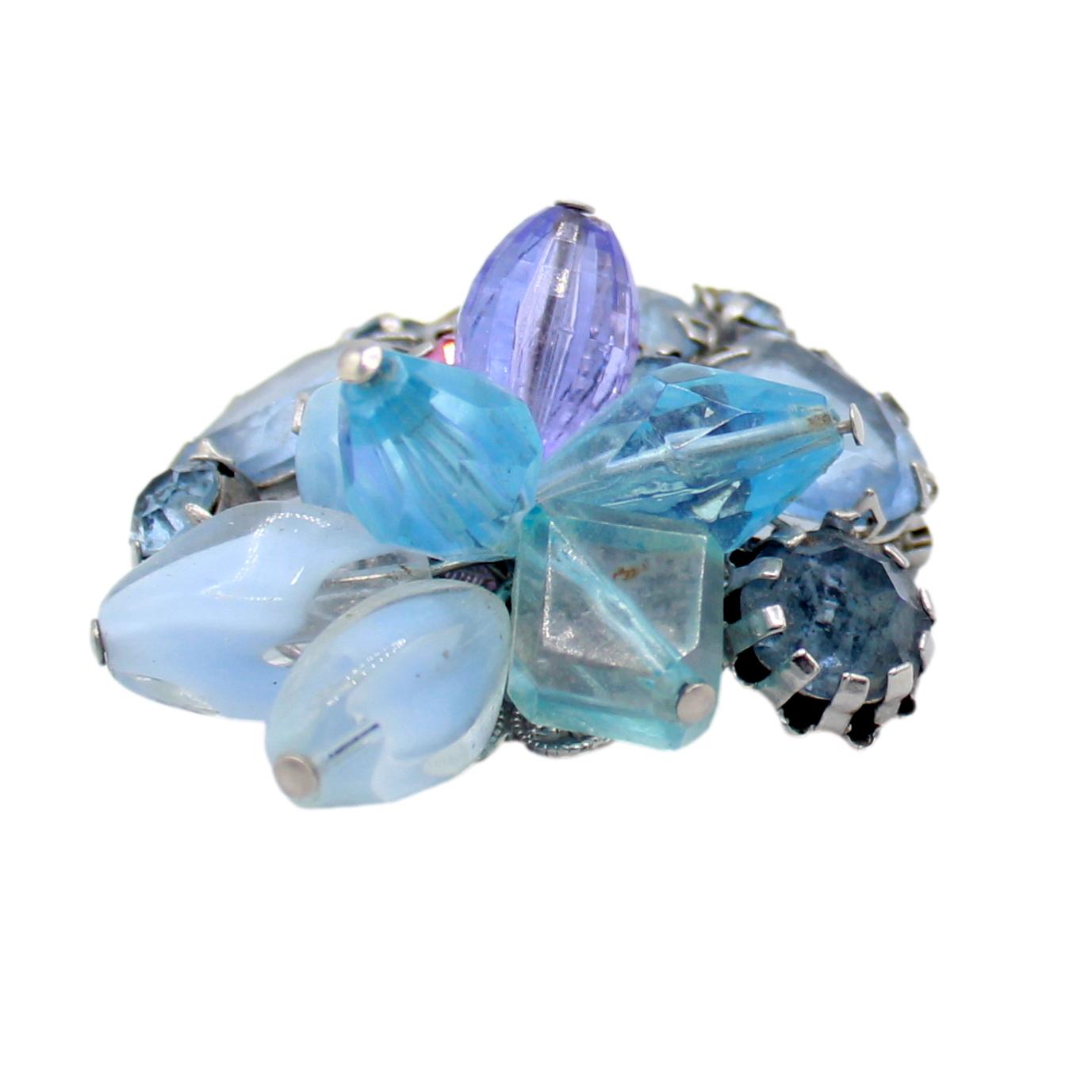 Vintage JULIANA Blue Rhinestone Fancy Bead Layered Cha-Cha Brooch IIJJ#141