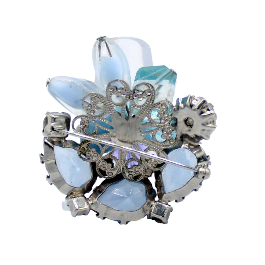 Vintage JULIANA Blue Rhinestone Fancy Bead Layered Cha-Cha Brooch IIJJ#141