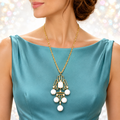 Vintage Juliana White Bead & Opaque Rhinestone Gold Tubing Pendant Necklace IIJJ#9293