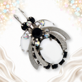 Juliana black and white rhinestone beetle brooch with textured silver-tone wings, IIJJ9530