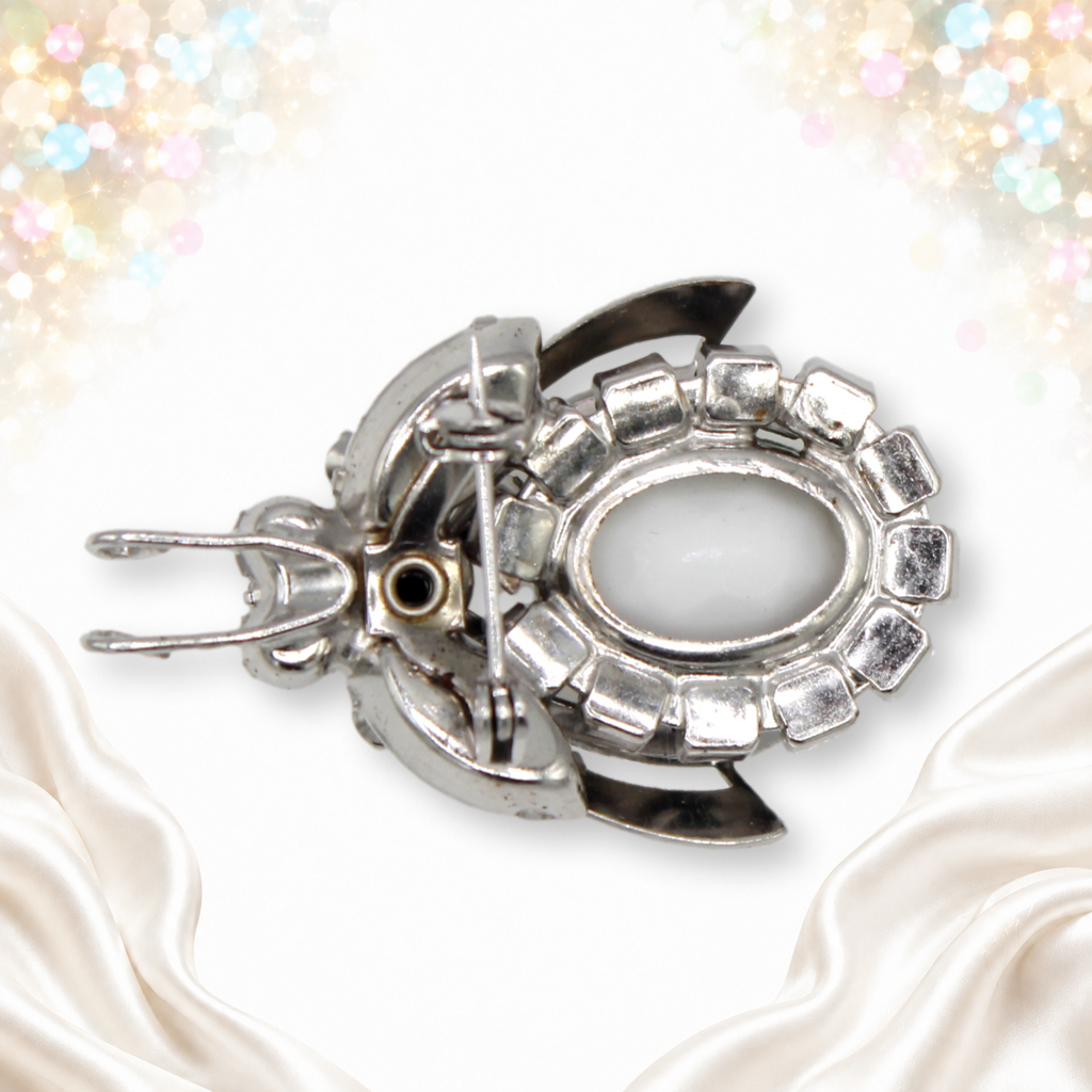 Reverse of Juliana silver-tone beetle brooch showing pin and construction