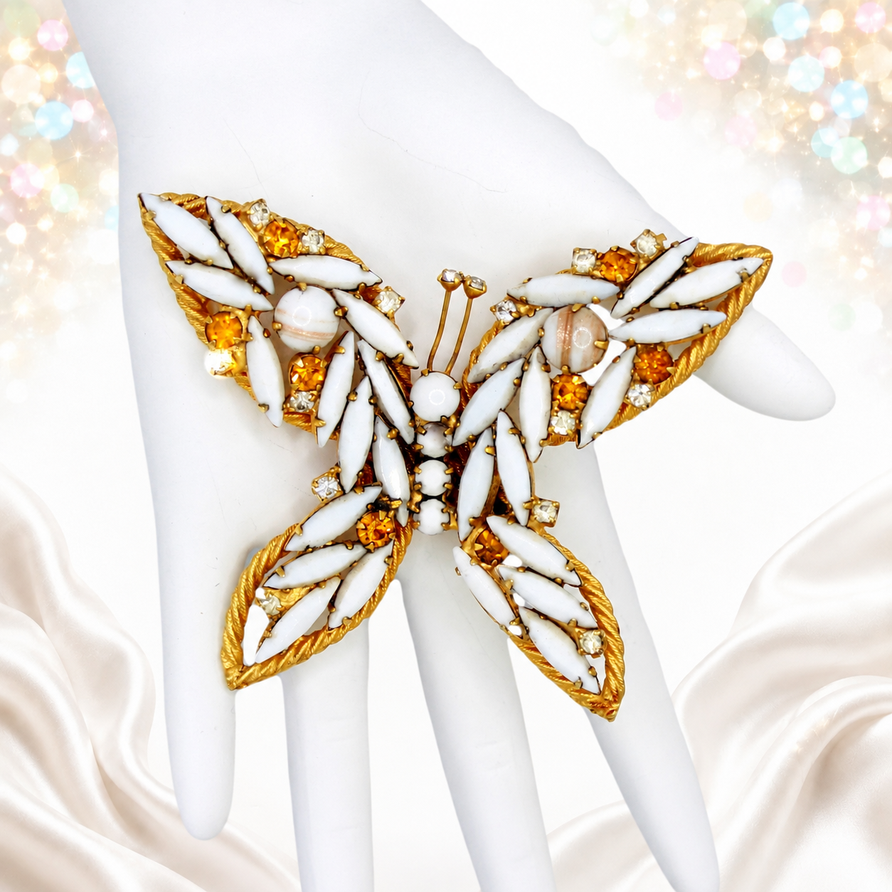 Vintage Juliana Figural Butterfly Copper Fluss Rhinestone Brooch IIJJ#7236