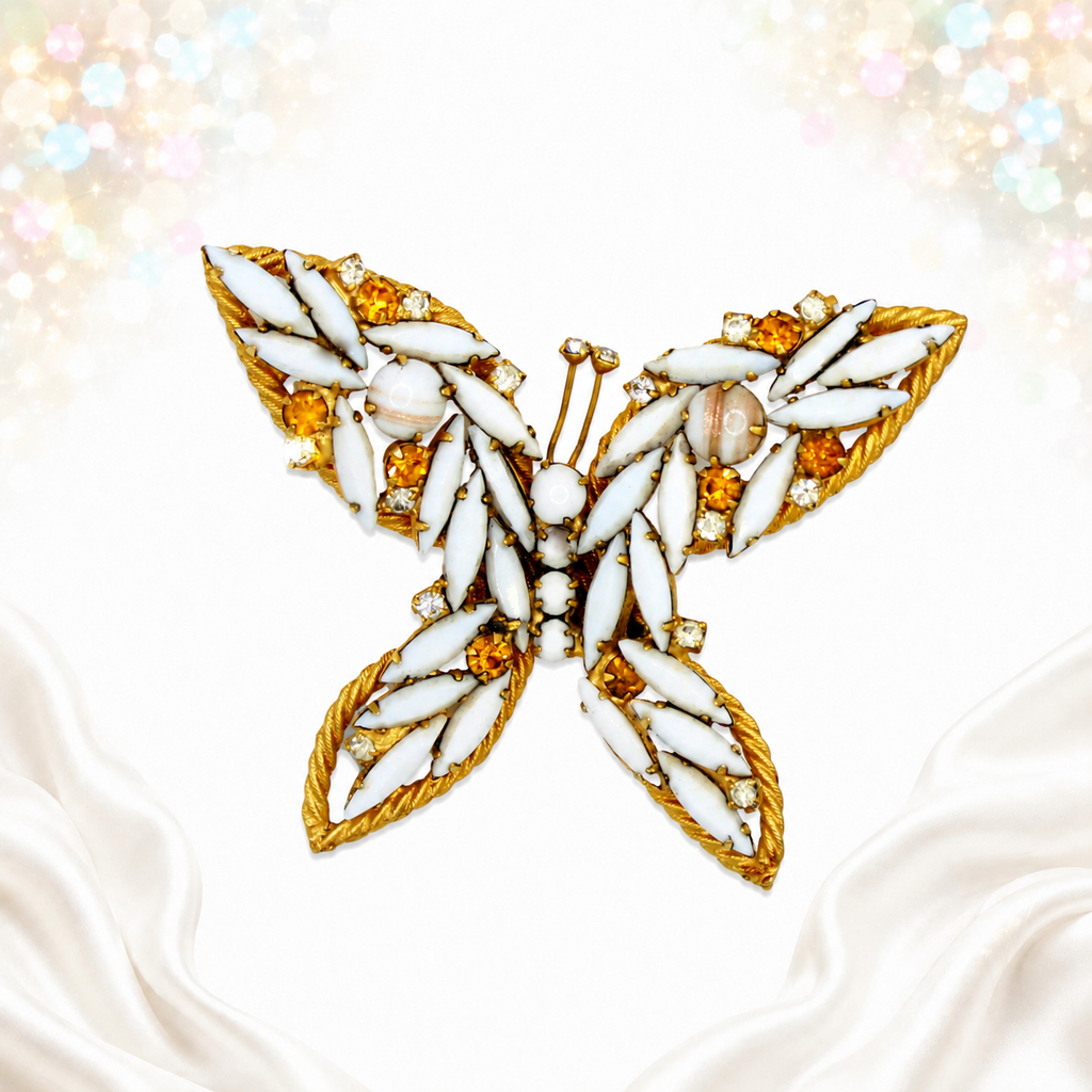 Vintage Juliana Figural Butterfly Copper Fluss Rhinestone Brooch IIJJ#7236