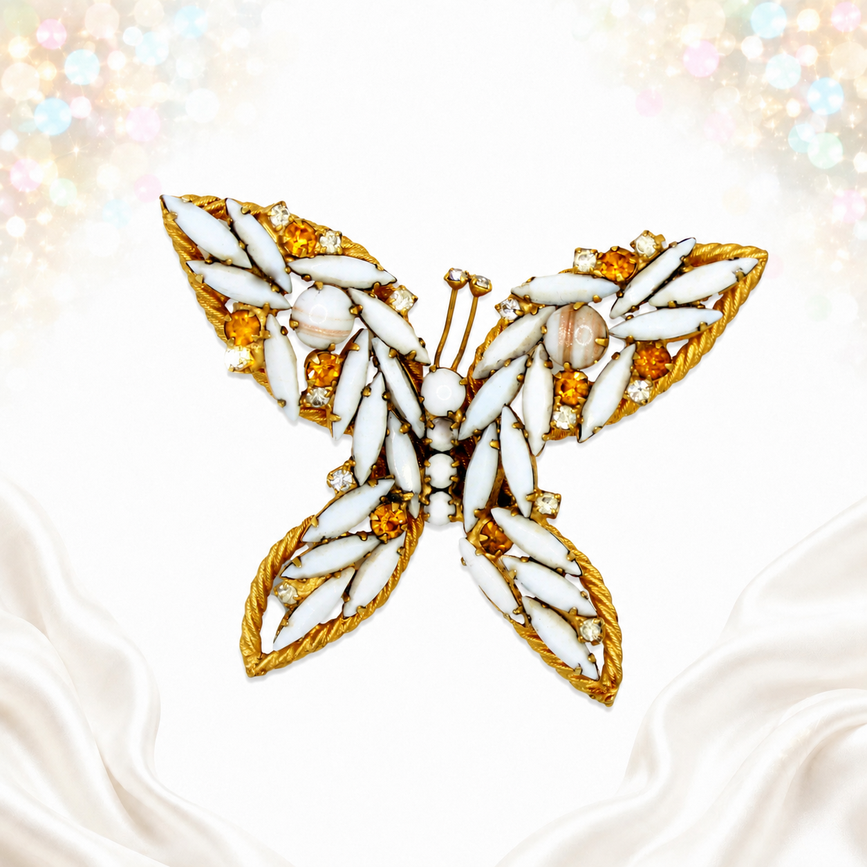 Vintage Juliana Figural Butterfly Copper Fluss Rhinestone Brooch IIJJ#7236
