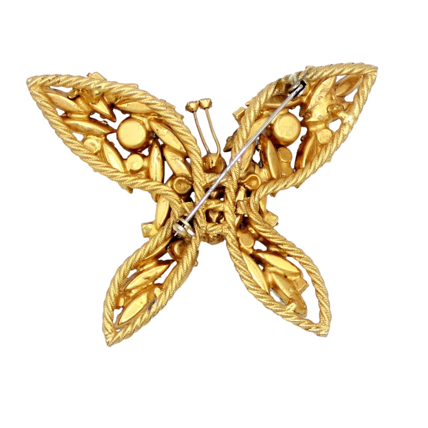 Vintage Juliana Figural Butterfly Copper Fluss Rhinestone Brooch IIJJ#7236