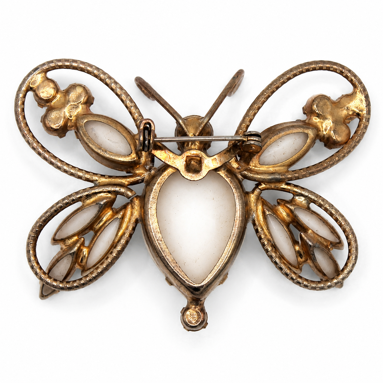 Vintage Juliana White Milk Glass Rhinestone Butterfly Figural Brooch IIJJ#8535