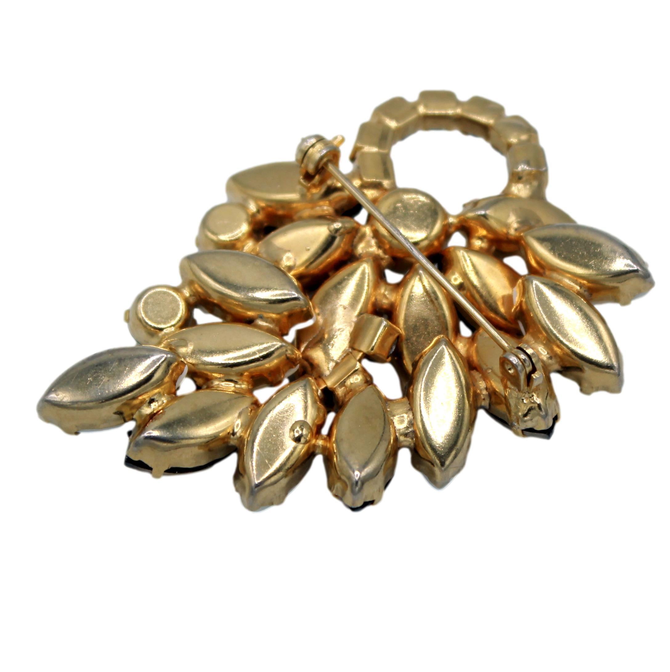 Vintage White Milk Glass Aurum Rhinestone Flower Brooch