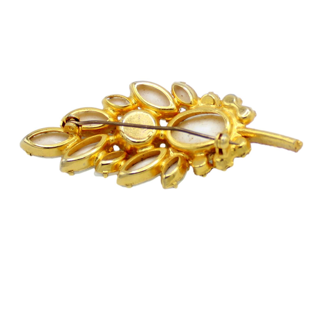 Vintage Juliana White Opaque Rhinestone Figural Leaf Brooch IIJJ#2614
