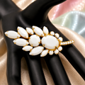 Vintage Juliana White Opaque Rhinestone Figural Leaf Brooch IIJJ#2614