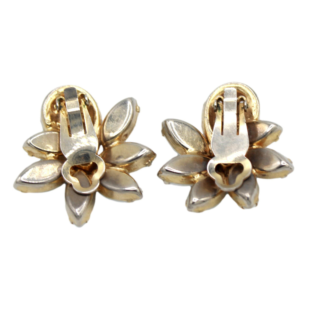 Vintage Juliana Pastel Rhinestone White Cabochon Clip Earrings Gold Tone IIJJ#9224