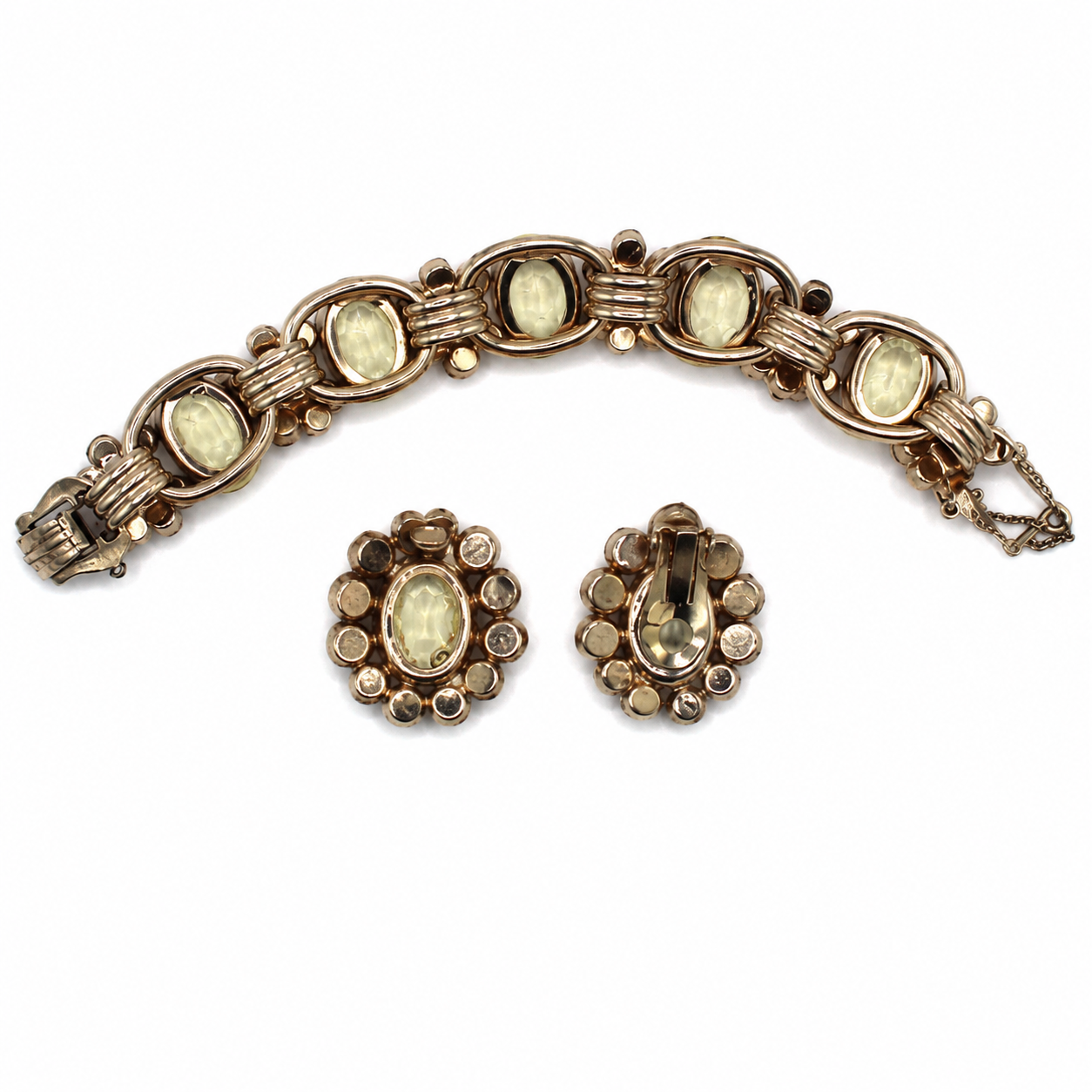 Vintage Juliana Yellow Topaz Rhinestone Bracelet Earrings Demi-Parure IIJJ#2413