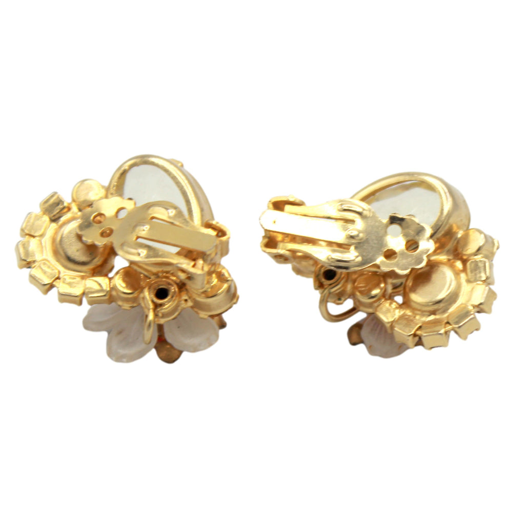 Coming Soon Vintage Juliana Pale Yellow Oval Rhinestone Flower Earrings Frosted Lucite Petals IIJJ#9242